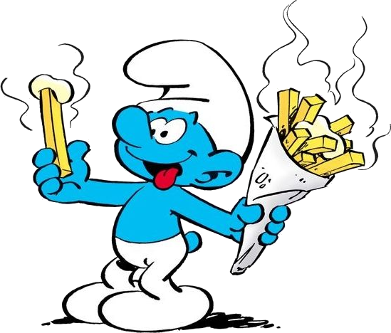 De Smulsmurf met een zak friet